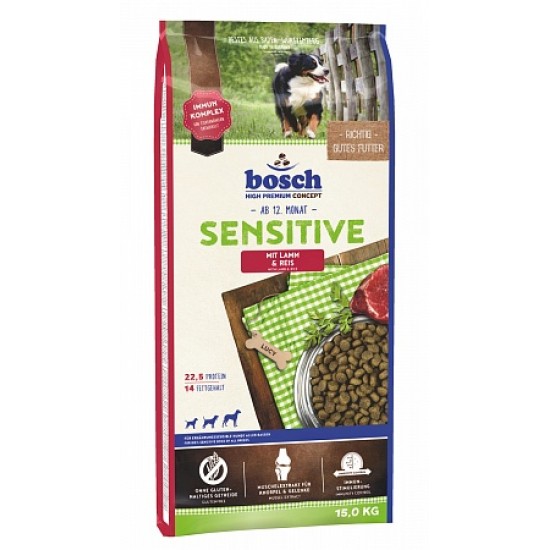 Bosch Sensitive Lamb & Rice sausā barība pieaugušiem un jutīgiem suņiem, 15 kg 