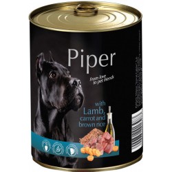Konservi suņiem Piper ar  Jēra gaļu, burkāniem, brūniem rīsiem 800g
